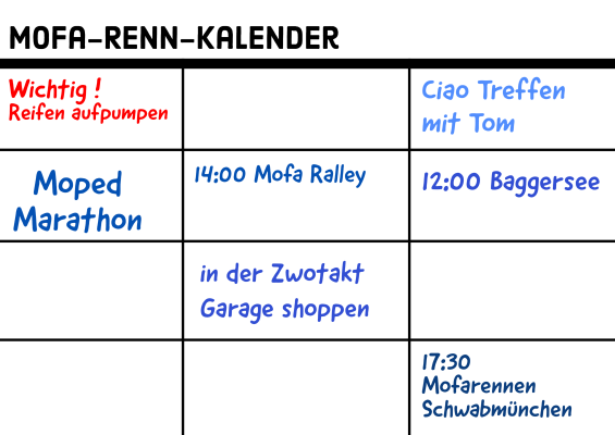 Mofa-Renn-Kalender - Veranstaltungen rund um Mofa, Mopeds und Oldtimer