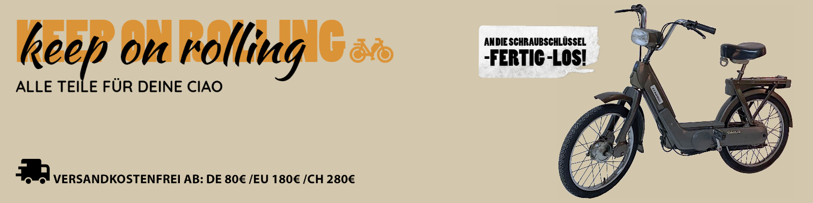 Ciao Ersatzteile Onlieshop Banner mit Mofa