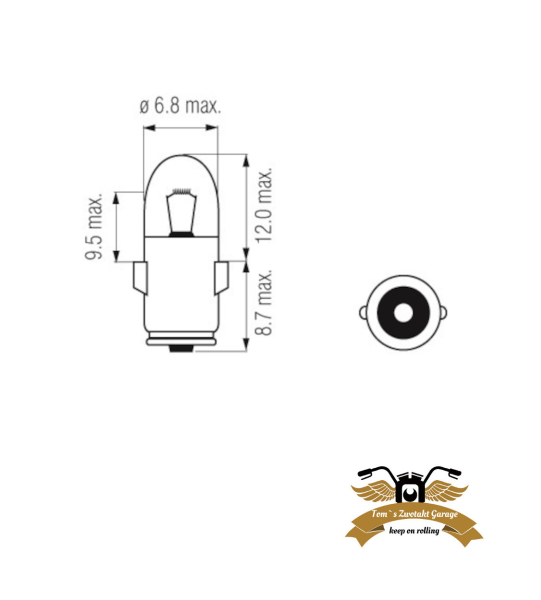 2 x Birne BA7S 6 Volt 0,6 Watt - 6V 0,6W Mofa Moped Mokick Motorrad