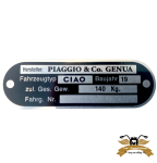 Typenschild Piaggio Genua Aluminium Ciao 80x25mm gelocht...
