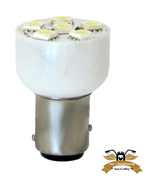 Birne BA15D LED 12V Lampe weiß mit 6 LED`s Mofa Moped Mokick Motorrad