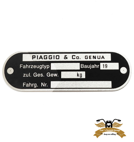 Typenschild Piaggio Blanko Aluminium 80x25mm gelocht Rahmenplakette