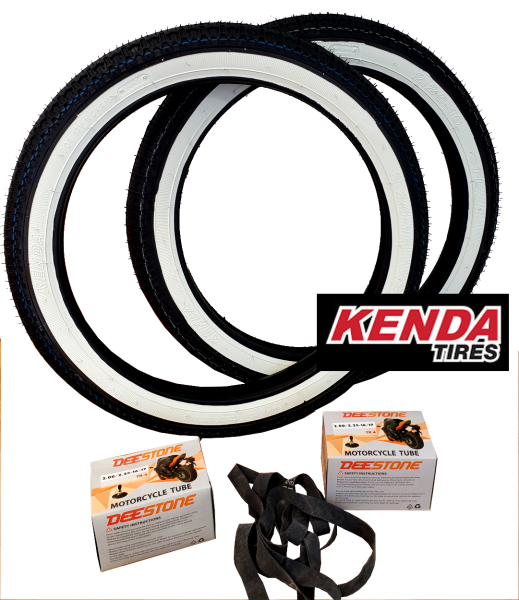 Reifen Set Weißwandreifen 2x Kenda K327 Semi 2,50x16 TT 41M komplett -OEM-